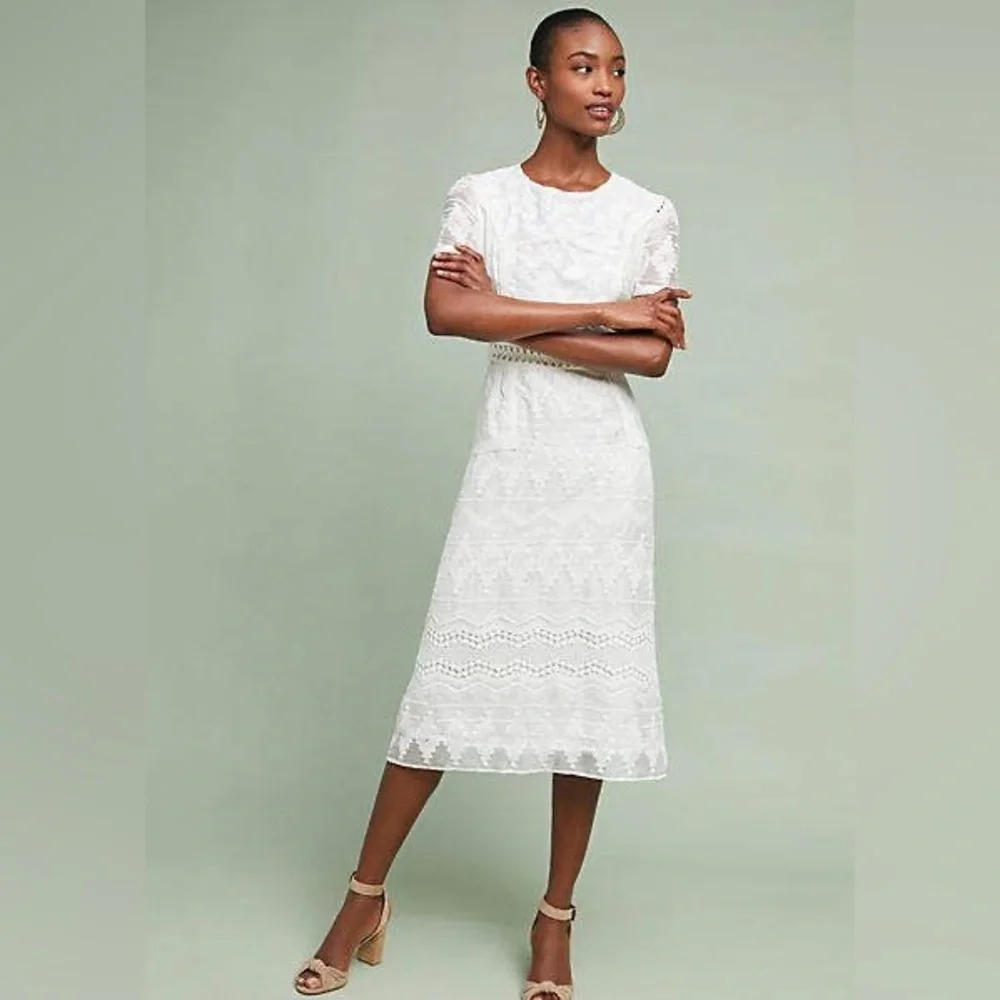 Anthropologie Eri + Ali White Swann Dress - Picture 2 of 12